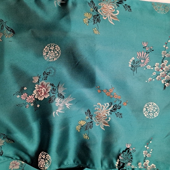 VTG 60's Turquoise Asian Style Chinese Dress/Coat/Robe/Silk Embroidered 44 Flaws - Picture 7 of 13